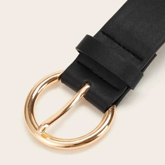 Black Round Belt with Golden Buckle - Picture 2 of 3